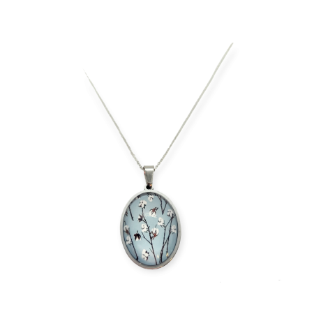 necklace steel silver cotton flowers2